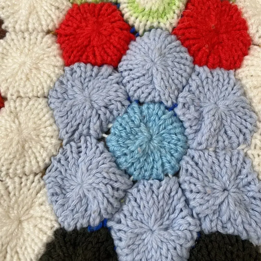 Vintage Grandmother's Flower Garden Crochet Afghan Blanket 79” x 84” Thick